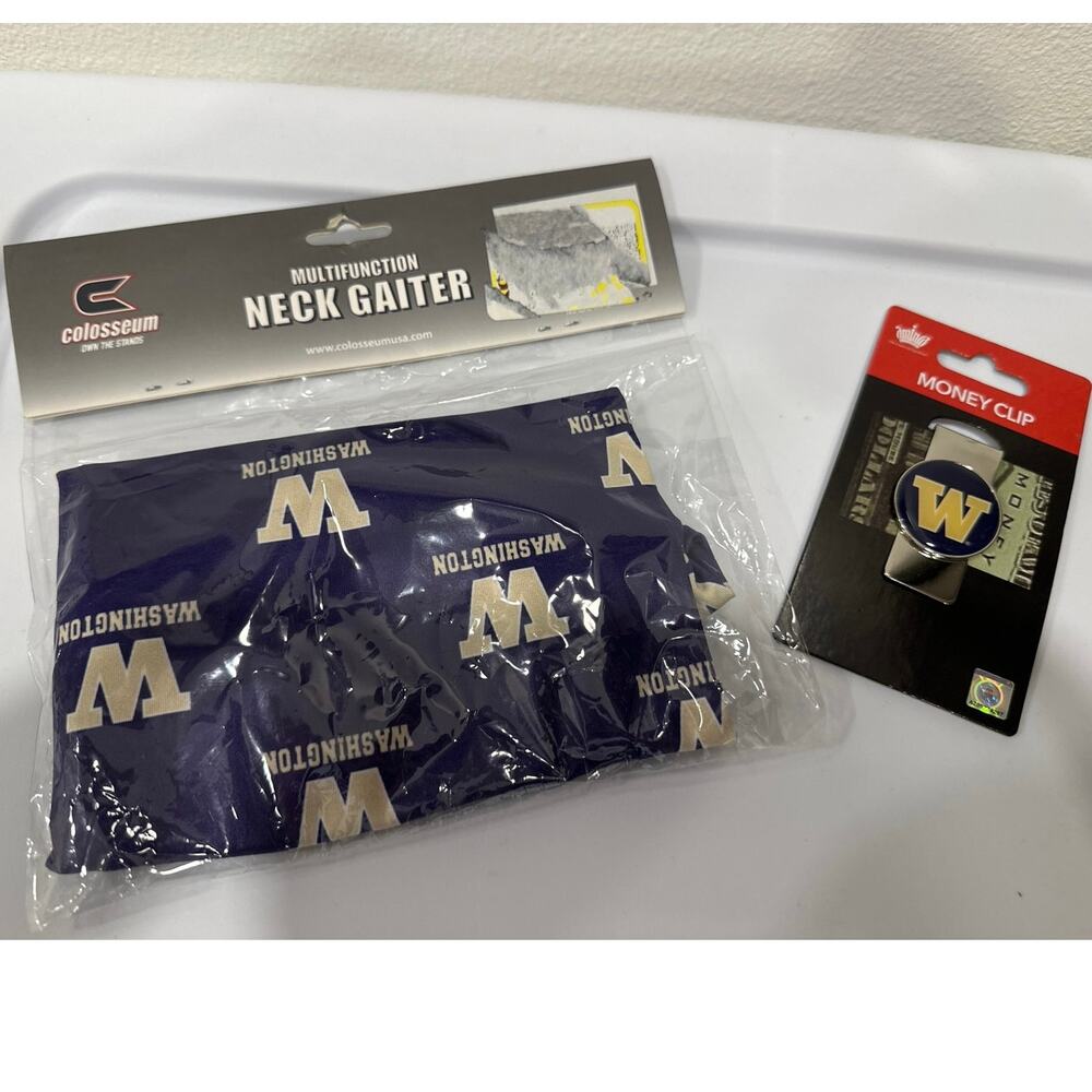 University of Washington Husky Team Gift Set - Neck Gaiter and Money Clip New